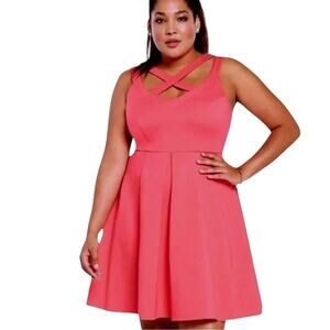 Torrid Strappy Ponte Skater Dress Sleeveless Cutout Mini Pink Womens Size 16